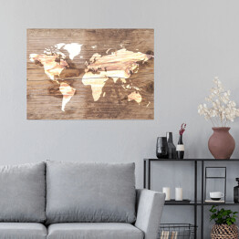 Mapa świata na tle imitującym jasne drewno