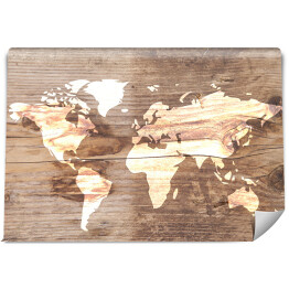 Fototapeta samoprzylepna Mapa świata na tle imitującym jasne drewno