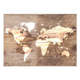 Plakat samoprzylepny Mapa świata na tle imitującym jasne drewno
