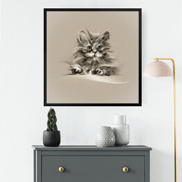 Obraz w ramie Biało czarny kotek w stylu vintage