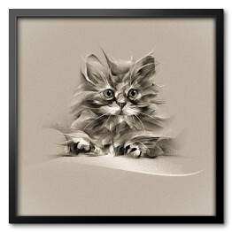 Obraz w ramie Biało czarny kotek w stylu vintage