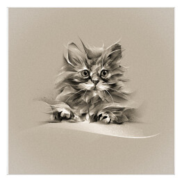 Plakat samoprzylepny Biało czarny kotek w stylu vintage