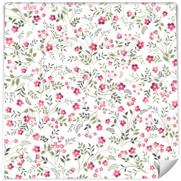Tapeta samoprzylepna w rolce Romantyczny wzór z drobnymi różowymi kwiatkami i zielonymi listkami
