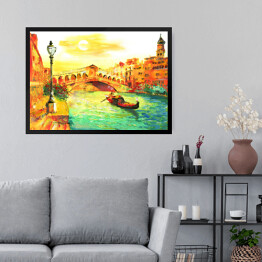 Obraz w ramie Obraz olejny - Wenecja oświetlona złocistym słońcem