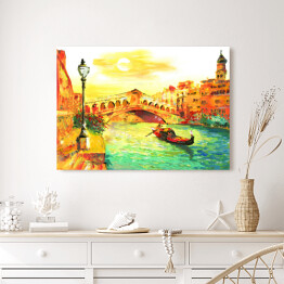 Obraz na płótnie Obraz olejny - Wenecja oświetlona złocistym słońcem