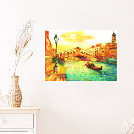 Plakat Obraz olejny - Wenecja oświetlona złocistym słońcem