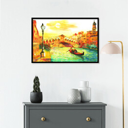 Plakat w ramie Obraz olejny - Wenecja oświetlona złocistym słońcem