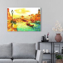 Obraz na płótnie Obraz olejny - Wenecja oświetlona złocistym słońcem