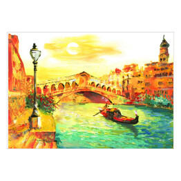Plakat samoprzylepny Obraz olejny - Wenecja oświetlona złocistym słońcem
