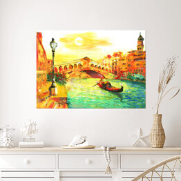 Plakat samoprzylepny Obraz olejny - Wenecja oświetlona złocistym słońcem