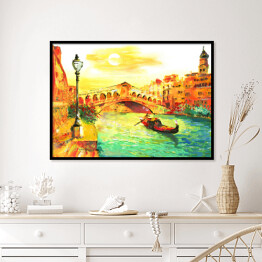 Plakat w ramie Obraz olejny - Wenecja oświetlona złocistym słońcem