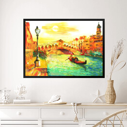 Obraz w ramie Obraz olejny - Wenecja oświetlona złocistym słońcem