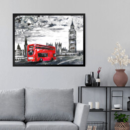 Obraz w ramie Widok na ulicę Londynu z dwupiętrowym autobusem