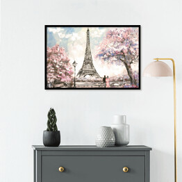 Plakat w ramie Obraz olejny - widok na ulicę Paryża wiosną