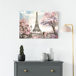Obraz na płótnie Obraz olejny - widok na ulicę Paryża wiosną