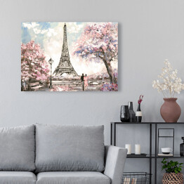 Obraz na płótnie Obraz olejny - widok na ulicę Paryża wiosną