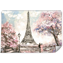 Fototapeta samoprzylepna Obraz olejny - widok na ulicę Paryża wiosną