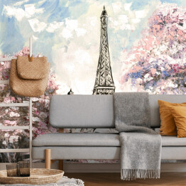 Fototapeta winylowa zmywalna Obraz olejny - widok na ulicę Paryża wiosną