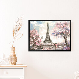 Obraz w ramie Obraz olejny - widok na ulicę Paryża wiosną