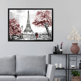 Obraz w ramie Obraz olejny - widok na ulicę Paryża
