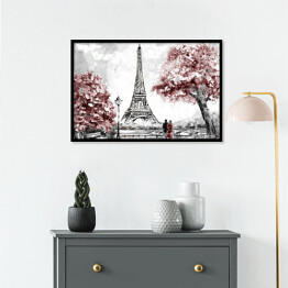 Plakat w ramie Obraz olejny - widok na ulicę Paryża