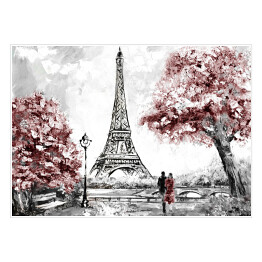 Plakat samoprzylepny Obraz olejny - widok na ulicę Paryża