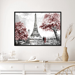 Plakat w ramie Obraz olejny - widok na ulicę Paryża