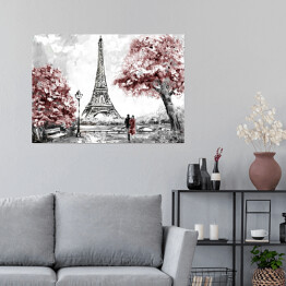 Plakat samoprzylepny Obraz olejny - widok na ulicę Paryża