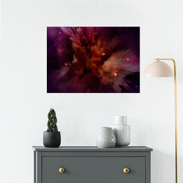 Plakat Purpurowo-czerwona mgławica w polu gwiezdnym