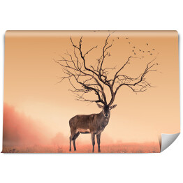 Fototapeta Sylwetka jelenia z porożem imitującym koronę drzewa