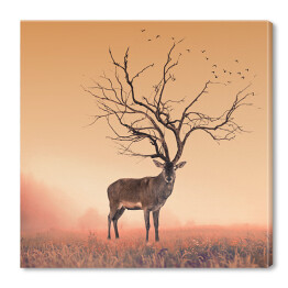 Obraz na płótnie Sylwetka jelenia z porożem imitującym koronę drzewa