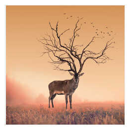 Plakat samoprzylepny Sylwetka jelenia z porożem imitującym koronę drzewa
