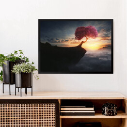 Obraz w ramie Kwitnąca wiśnia nad przepaścią
