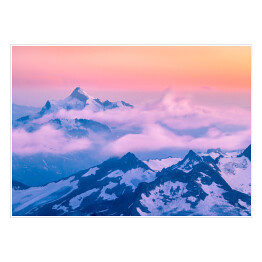Plakat Szczyty gór na tle różowego nieba