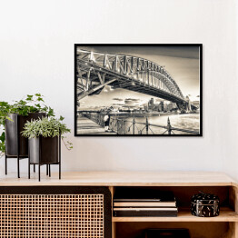 Plakat w ramie Sydney Harbour Bridge w odcieniach szarości