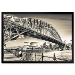 Plakat w ramie Sydney Harbour Bridge w odcieniach szarości