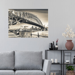 Plakat samoprzylepny Sydney Harbour Bridge w odcieniach szarości