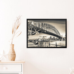 Obraz w ramie Sydney Harbour Bridge w odcieniach szarości