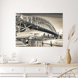 Plakat samoprzylepny Sydney Harbour Bridge w odcieniach szarości