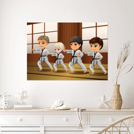 Plakat Dzieci ćwiczące sztuki walki - ilustracja