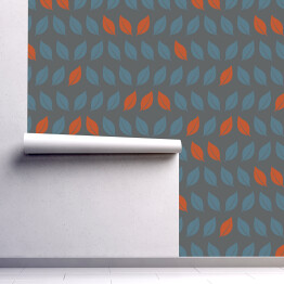 Tapeta samoprzylepna w rolce Niebieskie i pomarańczowe liście na przygaszonym niebieskim tle