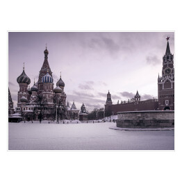 Plakat Katedra św. Bazyla na Placu Czerwonym w Moskwie w odcieniach szarości