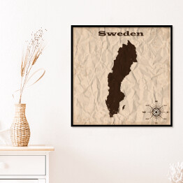 Szwecja - stara mapa w stylu grunge na zmiętym papierze