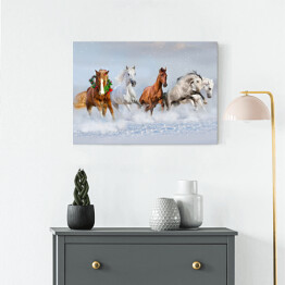 Obraz na płótnie Stado koni w śniegu - obraz świąteczny