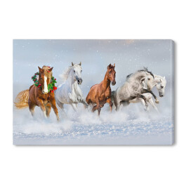 Obraz na płótnie Stado koni w śniegu - obraz świąteczny