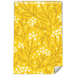 Tapeta samoprzylepna w rolce Brązowo białe kwiaty na żółtym tle