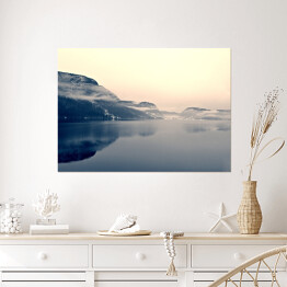 Plakat Jezioro Bohinj podczas mroźnej zimy, Słowenia