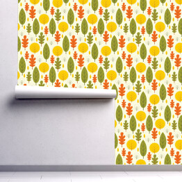 Tapeta samoprzylepna w rolce Minimalistyczny wzór w ciepłych barwach z liścmi i drzewami