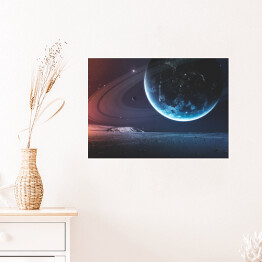 Plakat Planety w przestrzeni, mgławicy i gwiazdach