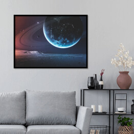 Plakat w ramie Planety w przestrzeni, mgławicy i gwiazdach